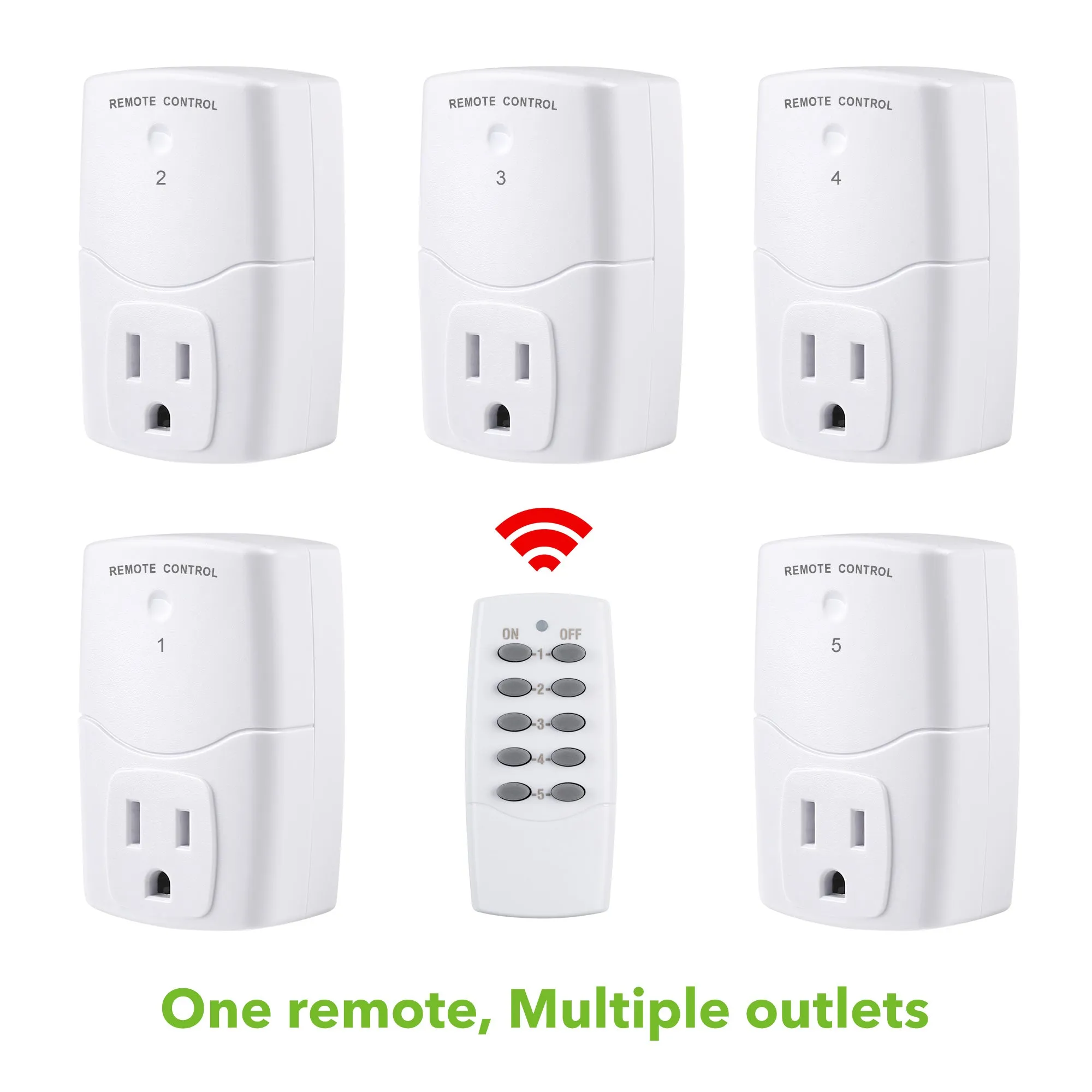 Mini Wireless Remote Control Outlet Switch Power Plug (2 Remotes 5 Outlets) BN-LINK