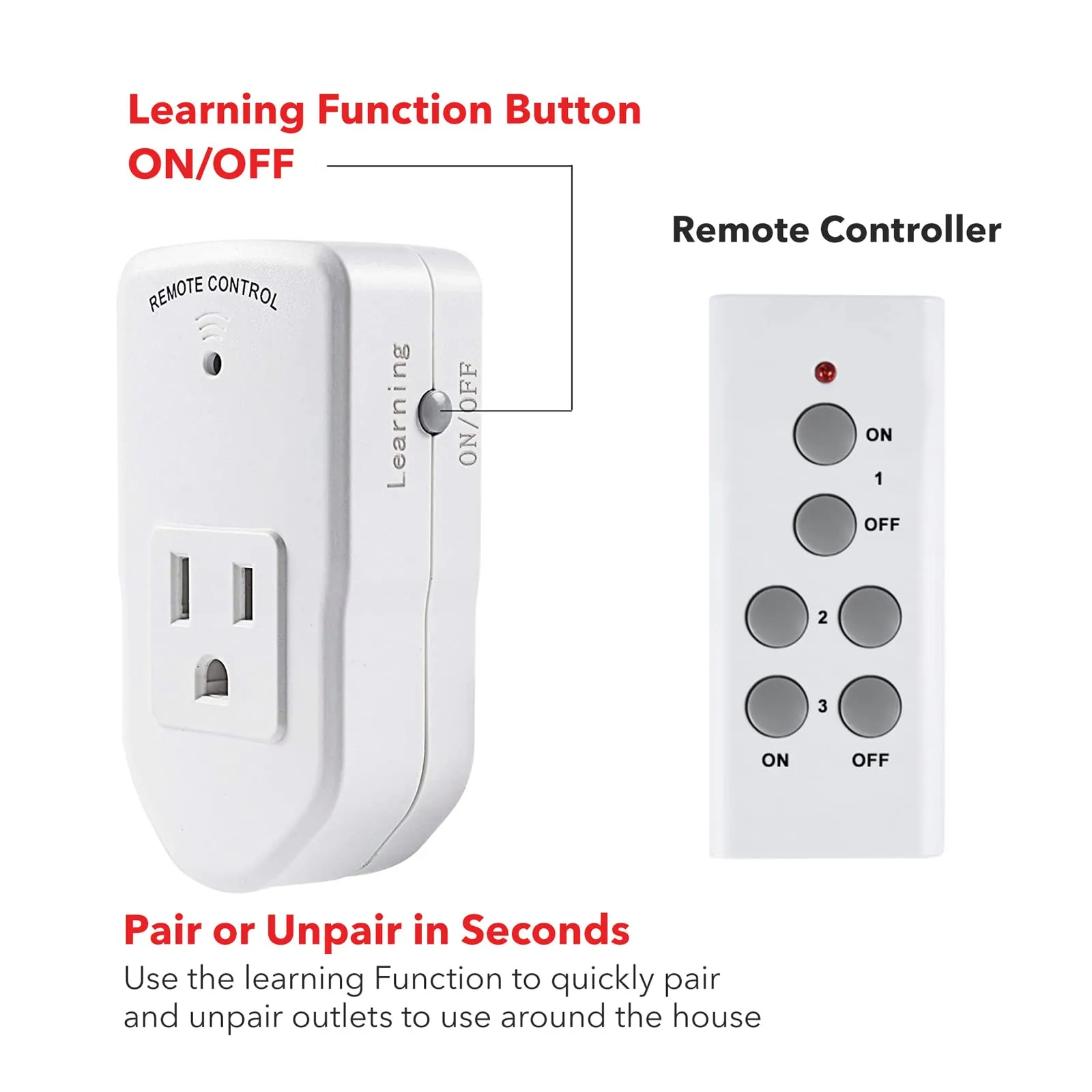 Wireless Remote Control Outlet (Learning Code, 3Rx-1Tx) 1200W/10A BN-LINK
